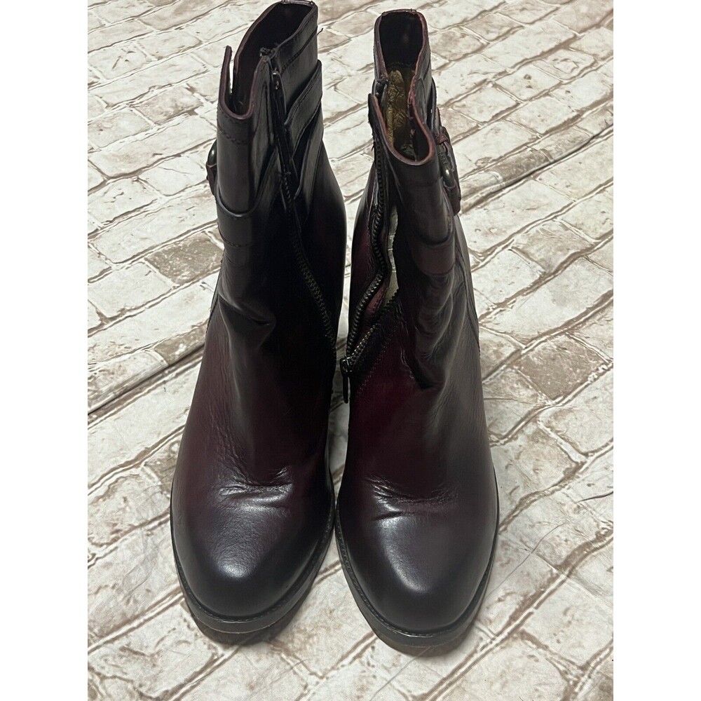 Frye Women's Dark Burgundy Leather Heeled Ankle Boots